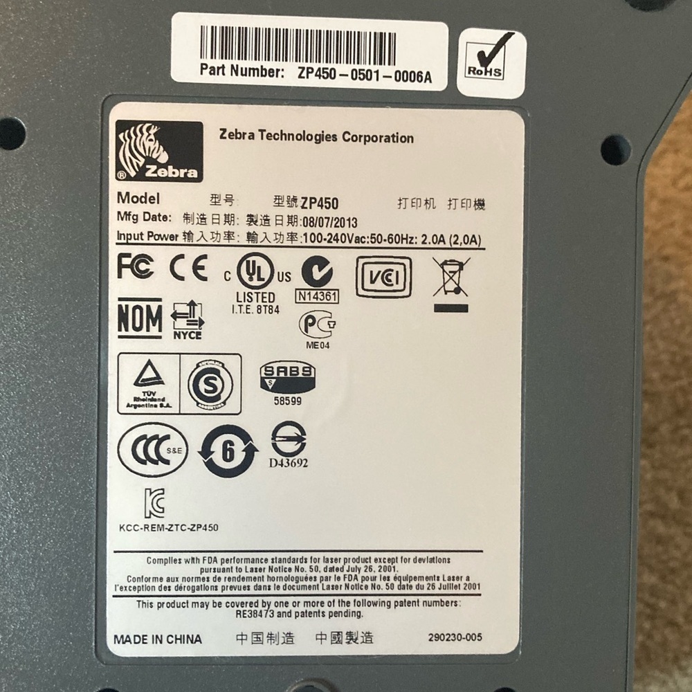 Zebra ZP450 UPS Label Printer - Picture 9 of 10